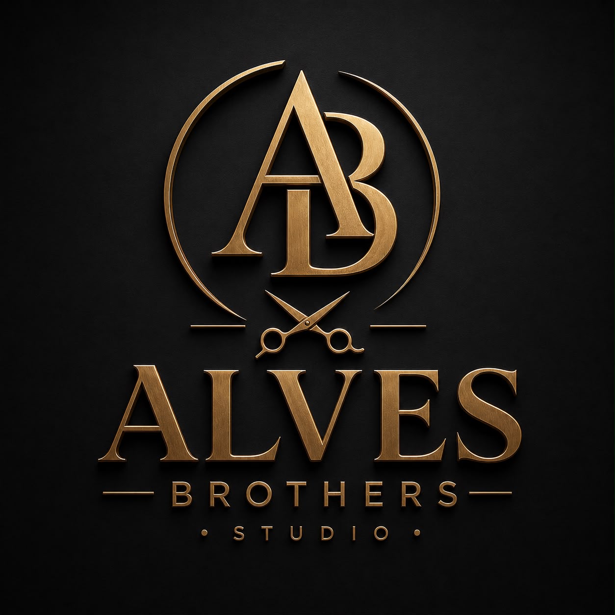 Placa dourada da Alves Brothers Studio, na parede da loja